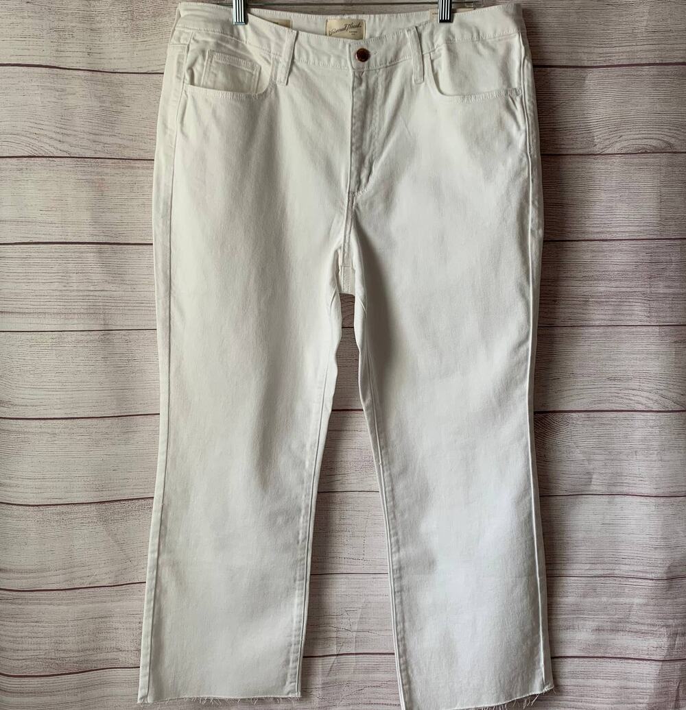 Universal Threads White Ankle Bootcut Jeans Vintage Stretch Raw Hem 14 Reg